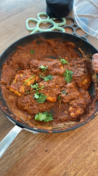 Curry chicken in a pan